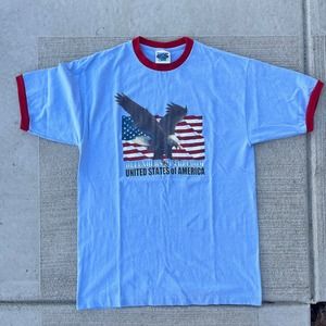 Vintage USA Blue Eagle Ringer T-shirt Size Large